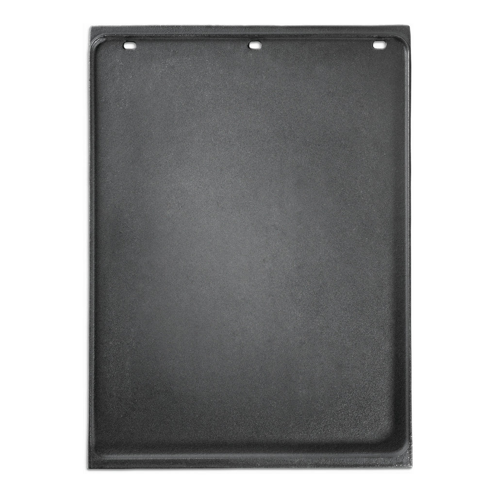Cast iron reversible griddle plate, dark gray, square shape with raised edges