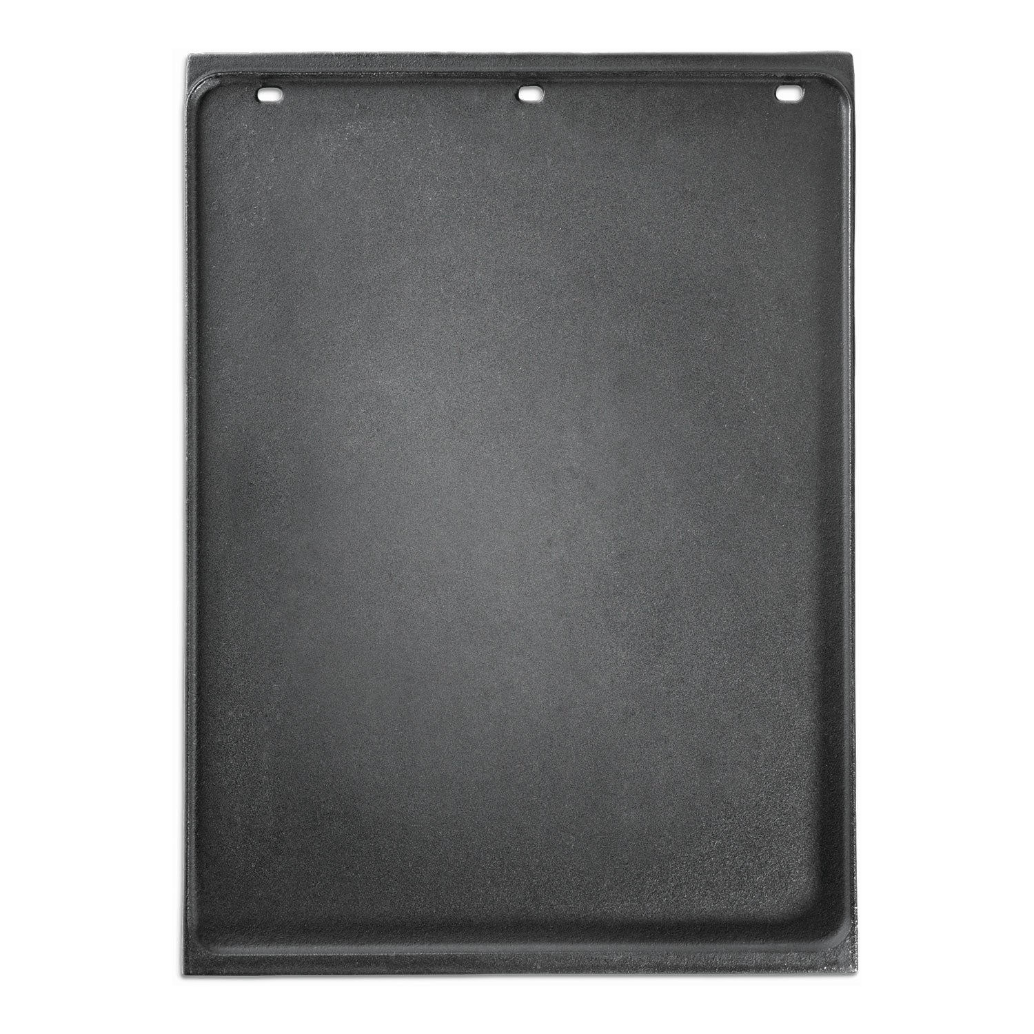 Cast iron reversible griddle plate, dark gray, square shape with raised edges