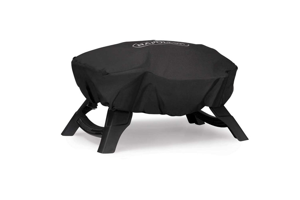 Black Napoleon grill cover with wraparound fabric and four leg openings