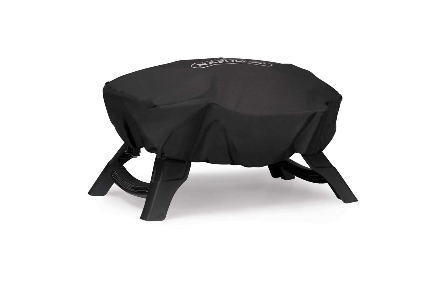 Black Napoleon grill cover with wraparound fabric and four leg openings