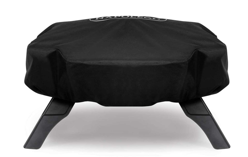 Black Napoleon grill cover with front opening and two side support straps