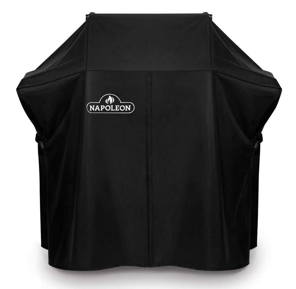 Napoleon grill cover, black, full-coverage with front logo patch.