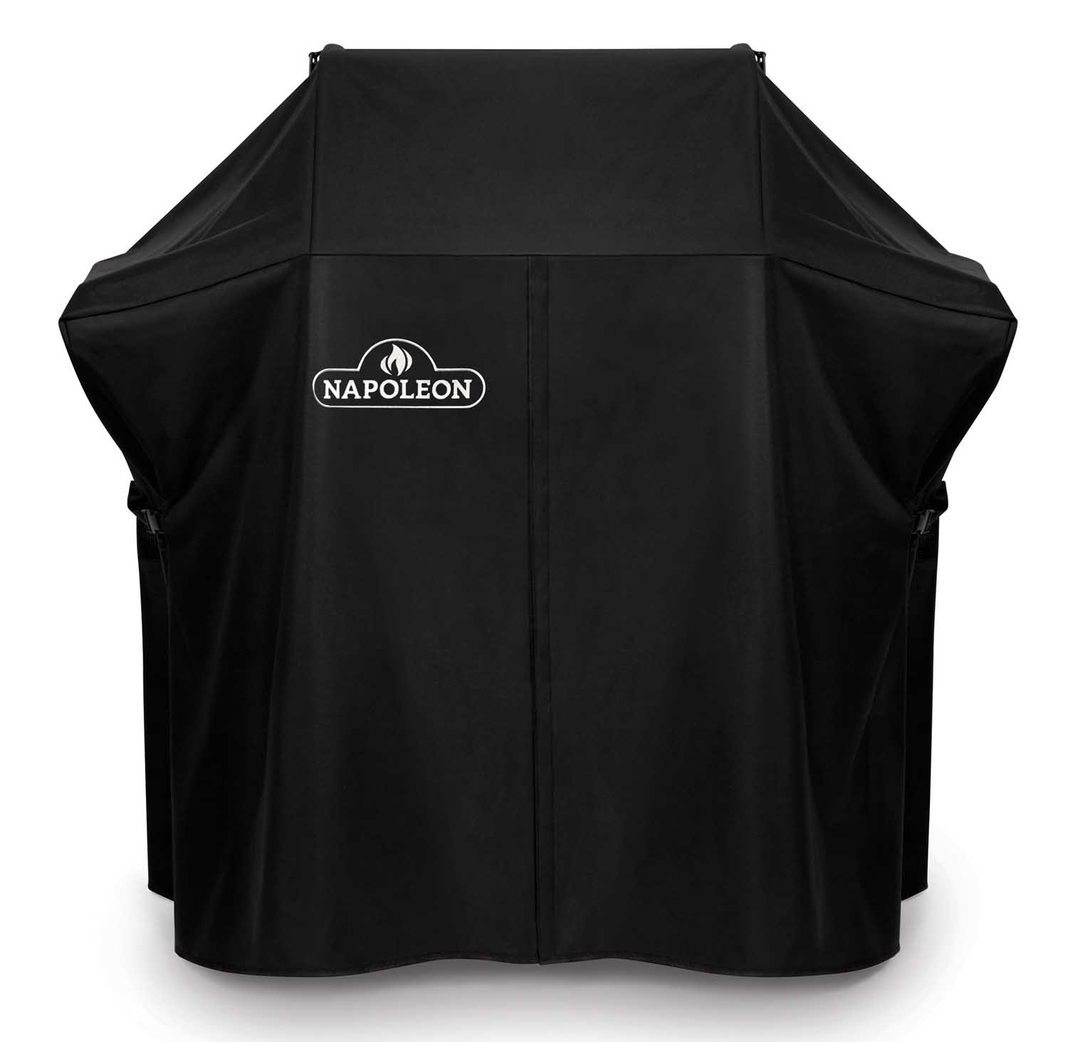 Napoleon grill cover, black, full-coverage with front logo patch.