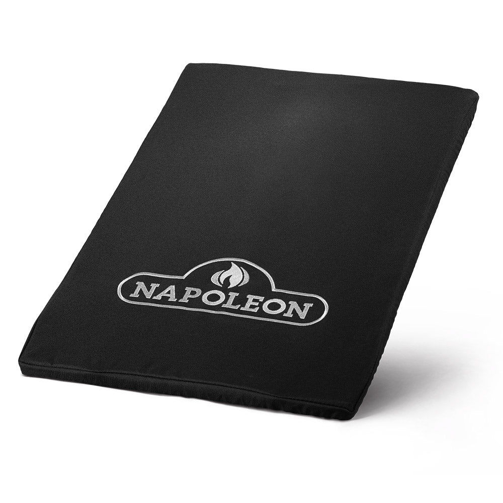Napoleon side burner cover with oval logo, black fabric panel.
