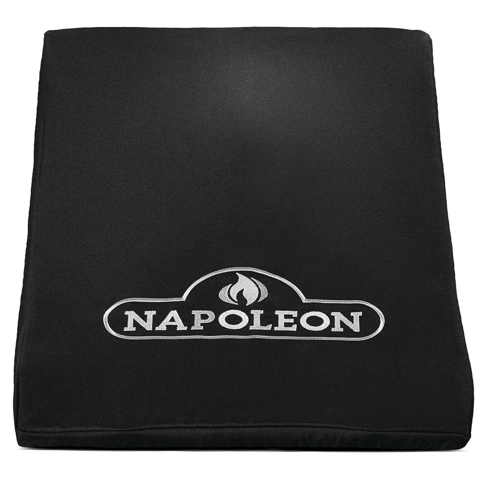Napoleon side burner cover with flame-and-oval logo, black padded cloth.