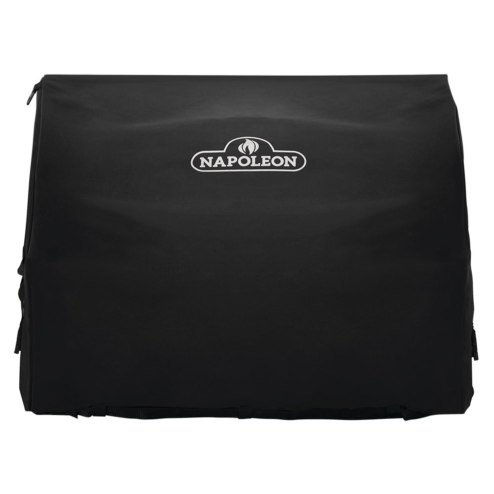 Black built-in grill cover with Napoleon logo, full front view