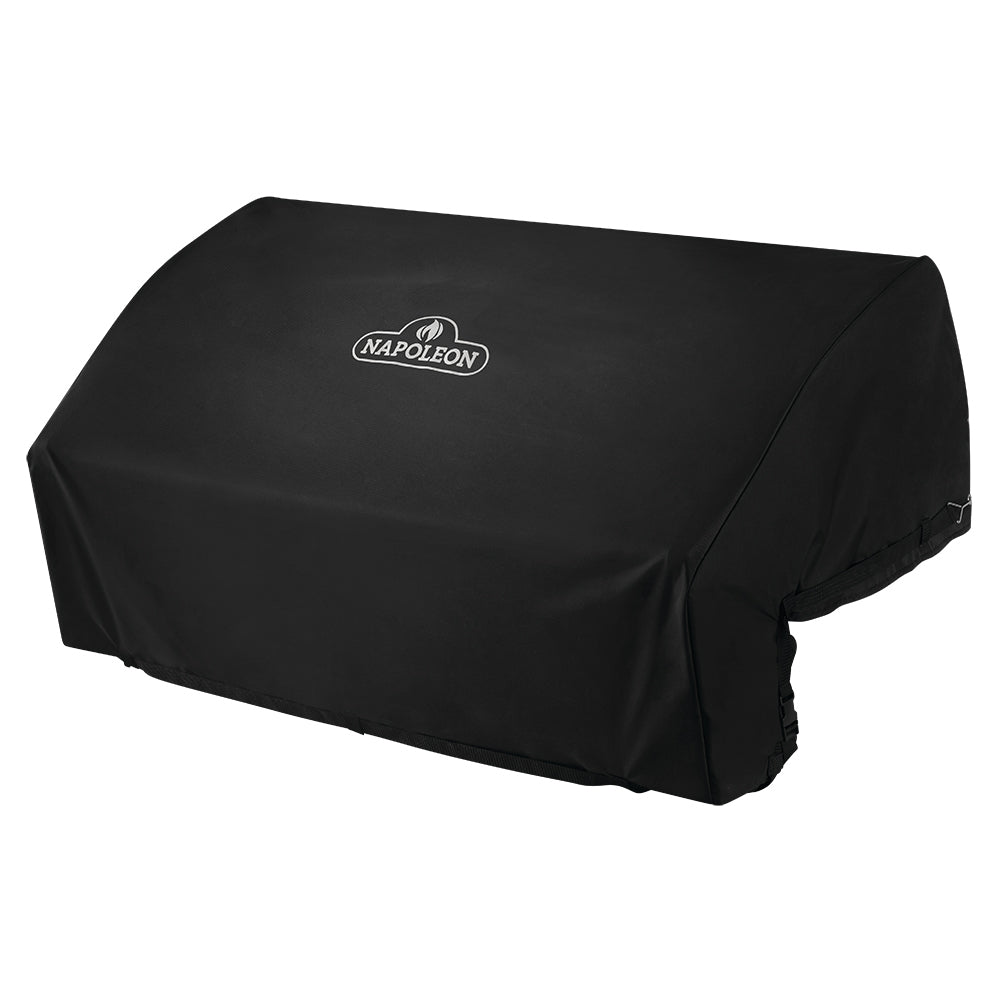 Napoleon 700 grill cover, 44 built-in cover with logo on dark fabric
