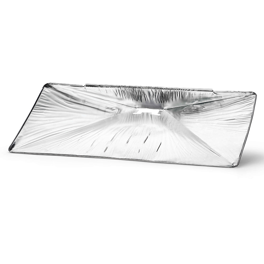 Aluminum drip pan liner, rectangular silver foil sheet with pleated edges