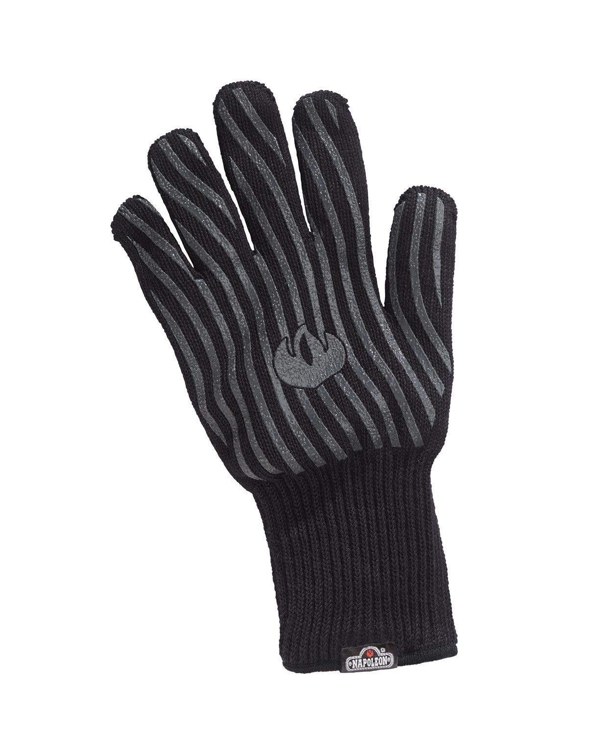 Napoleon BBQ glove in black with vertical stripes and small logo patch