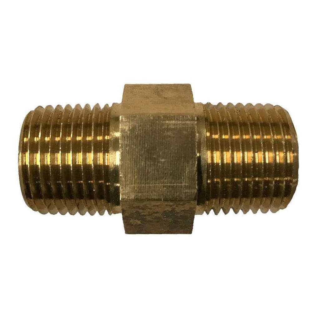 Brass natural gas orifice adapter with hex fittings and threaded ends
