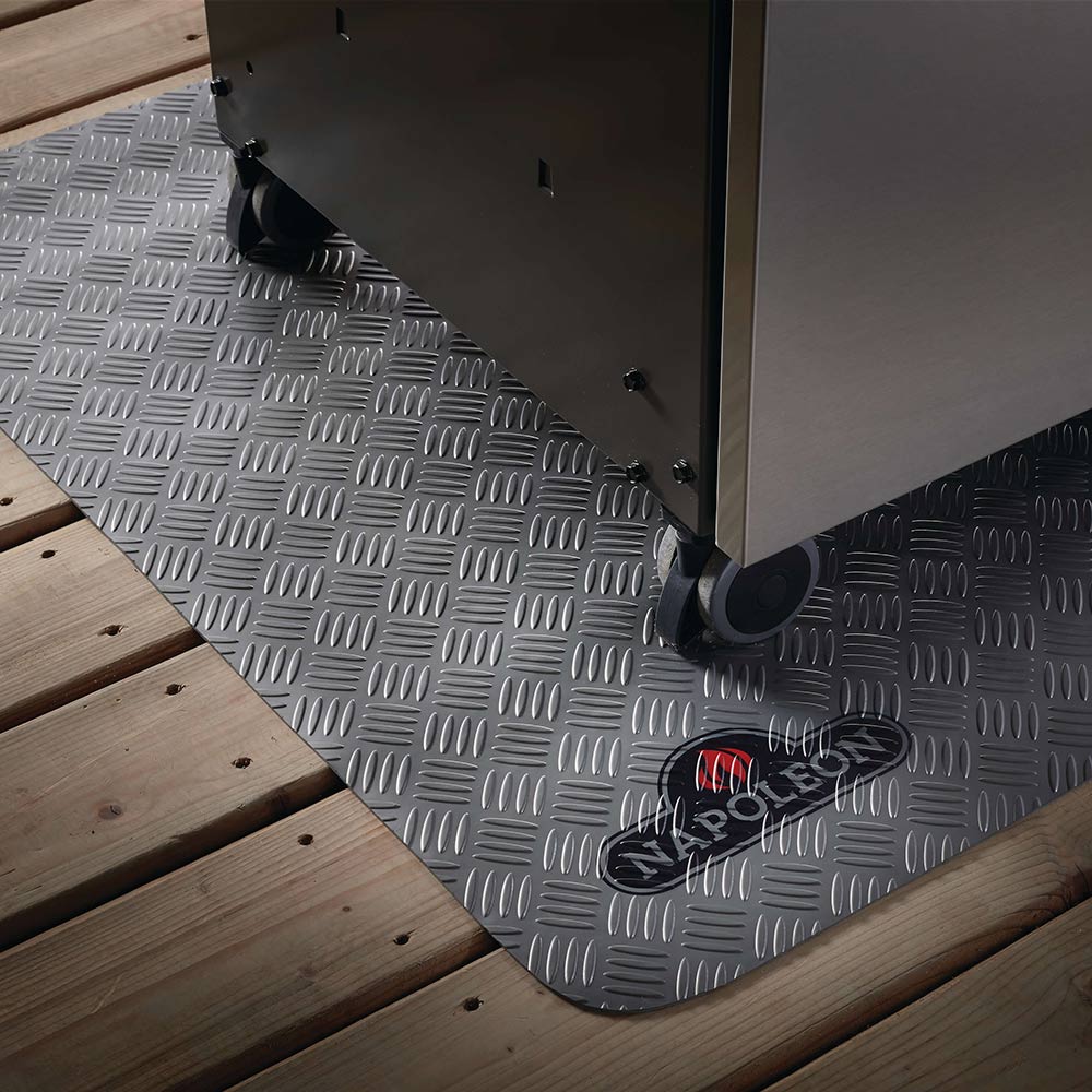 Large grill mat with embossed diamond plate texture and corner fastener holes
