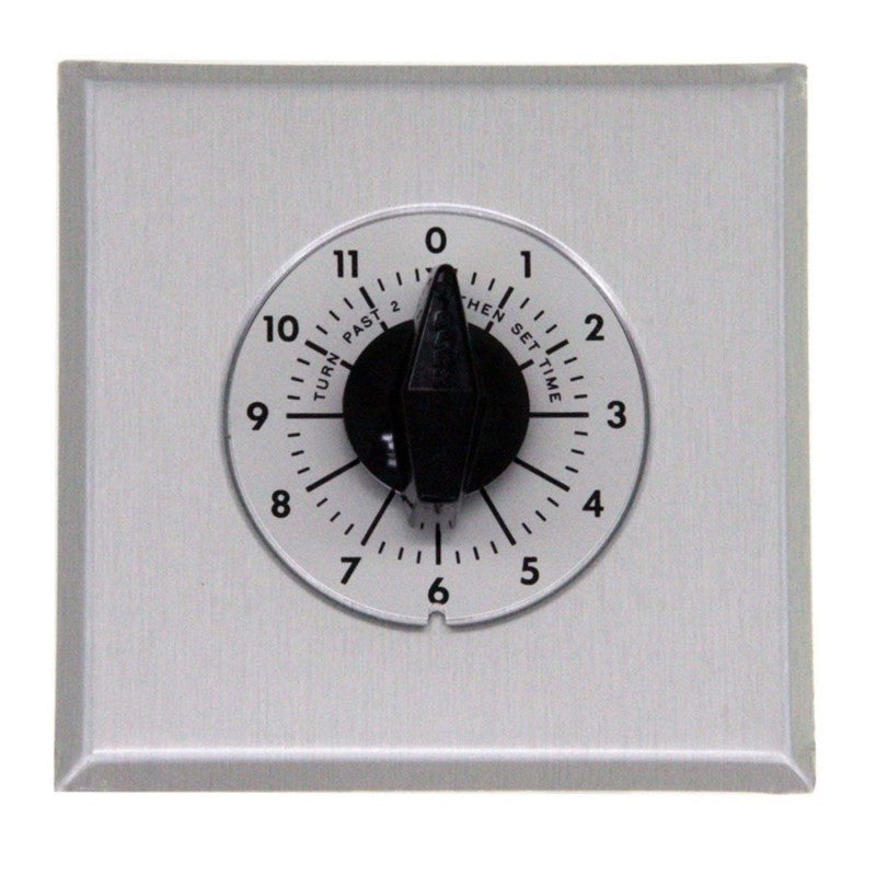 Wall timer face with round hour dial markings and black control knob