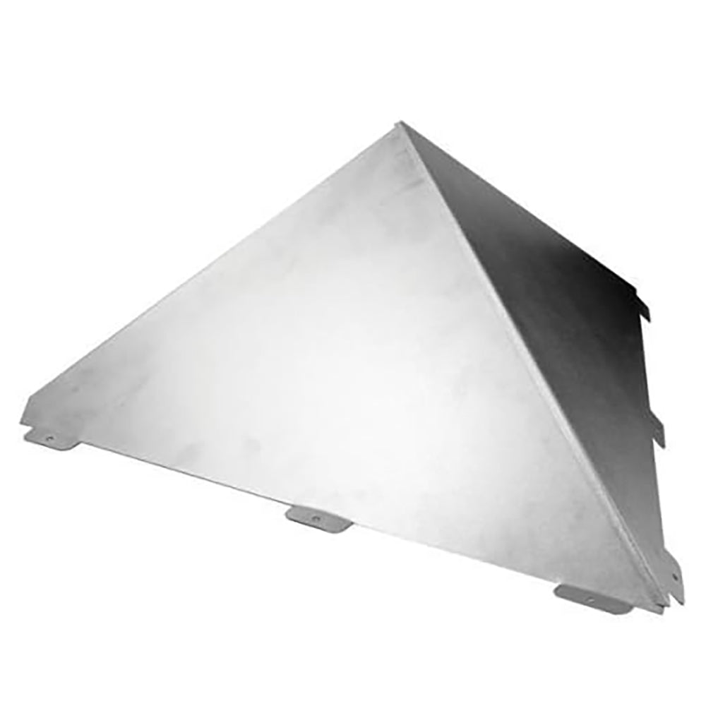 Metal snow splitter, sloped triangular panel with dark side flanges