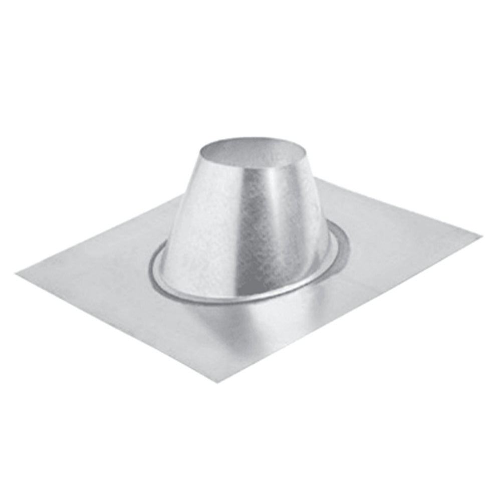 Metal direct vent roof flashing with raised cone collar and square base