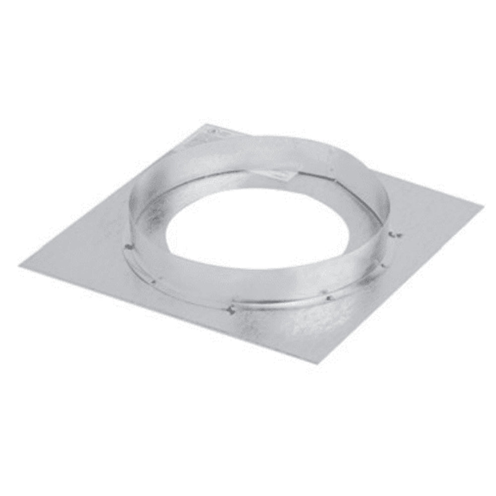 Rigid horizontal firestop plate with round flue collar, silver metal finish