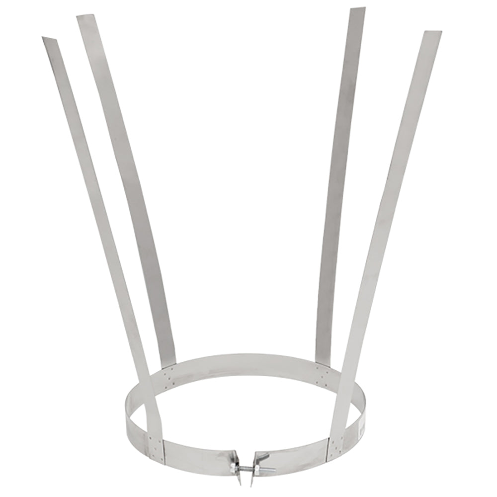Metal circular support strap with three vertical mounting tabs and fastening clips