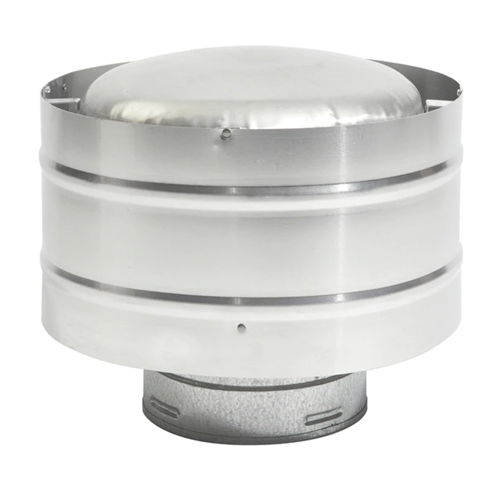 Vertical direct vent termination cap with aluminum finish and wide flange