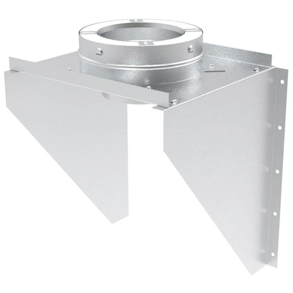 6-inch freestanding stove chimney support bracket with round collar and mounting holes