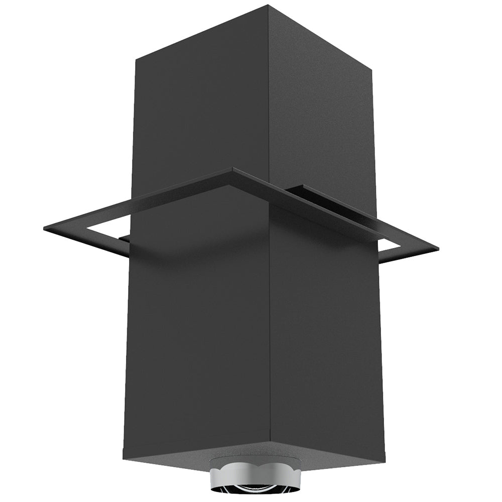 Black ceiling support box with round flue collar and top support plate