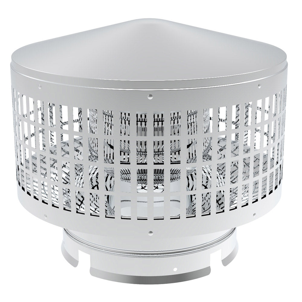 Round stainless steel chimney spark arrester cap with mesh sides and flat top