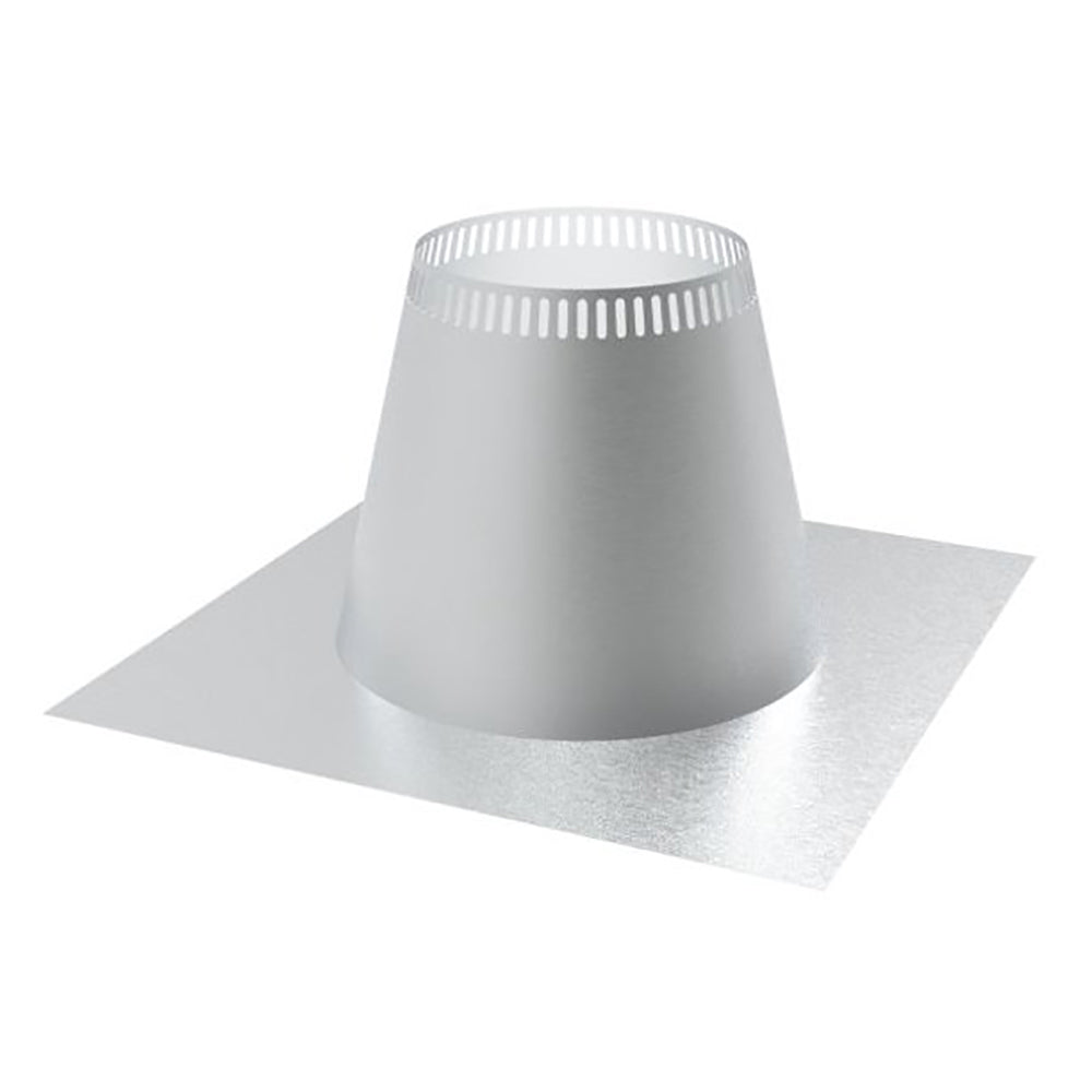 7-inch chimney flat flashing with snap-hood opening, light gray metal, wide base