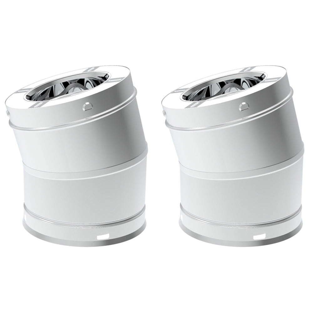15-degree stainless steel chimney elbow, two-pack, snap-fit style fittings