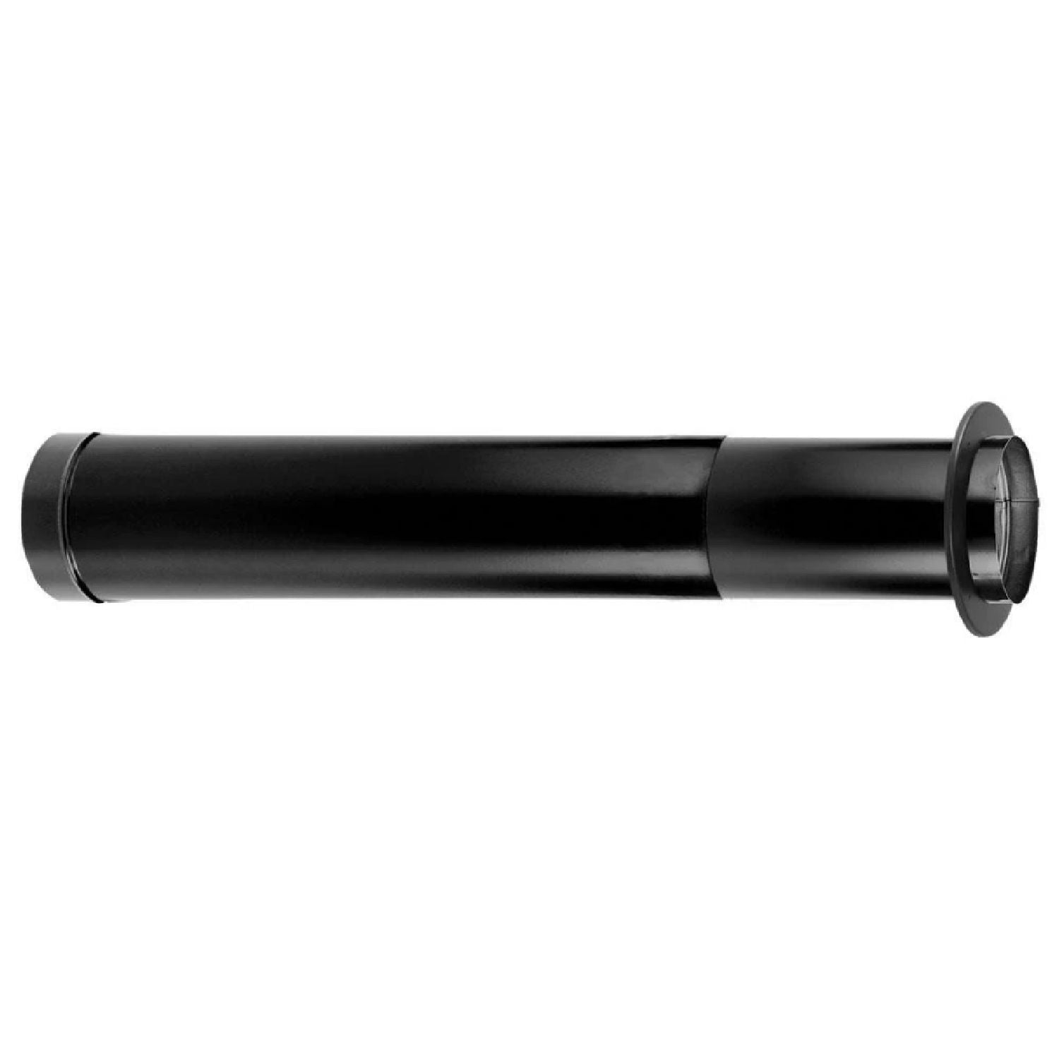 Black stainless steel telescoping flue pipe, 44–68 in with locking collar