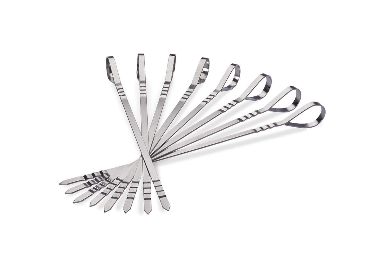 Stainless steel multifunctional skewers, set of eight with looped handles