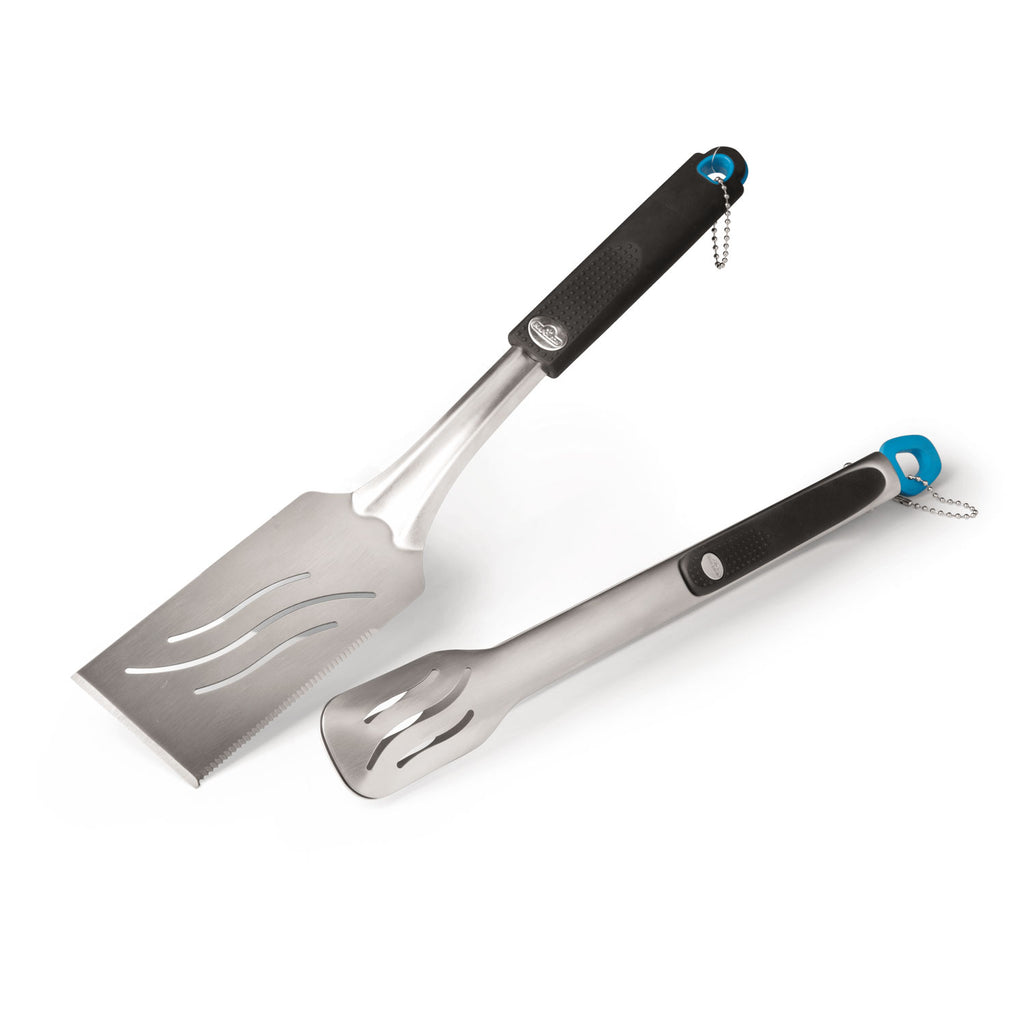 Napoleon 2-piece grill tool set: black handles, stainless spatula and fork