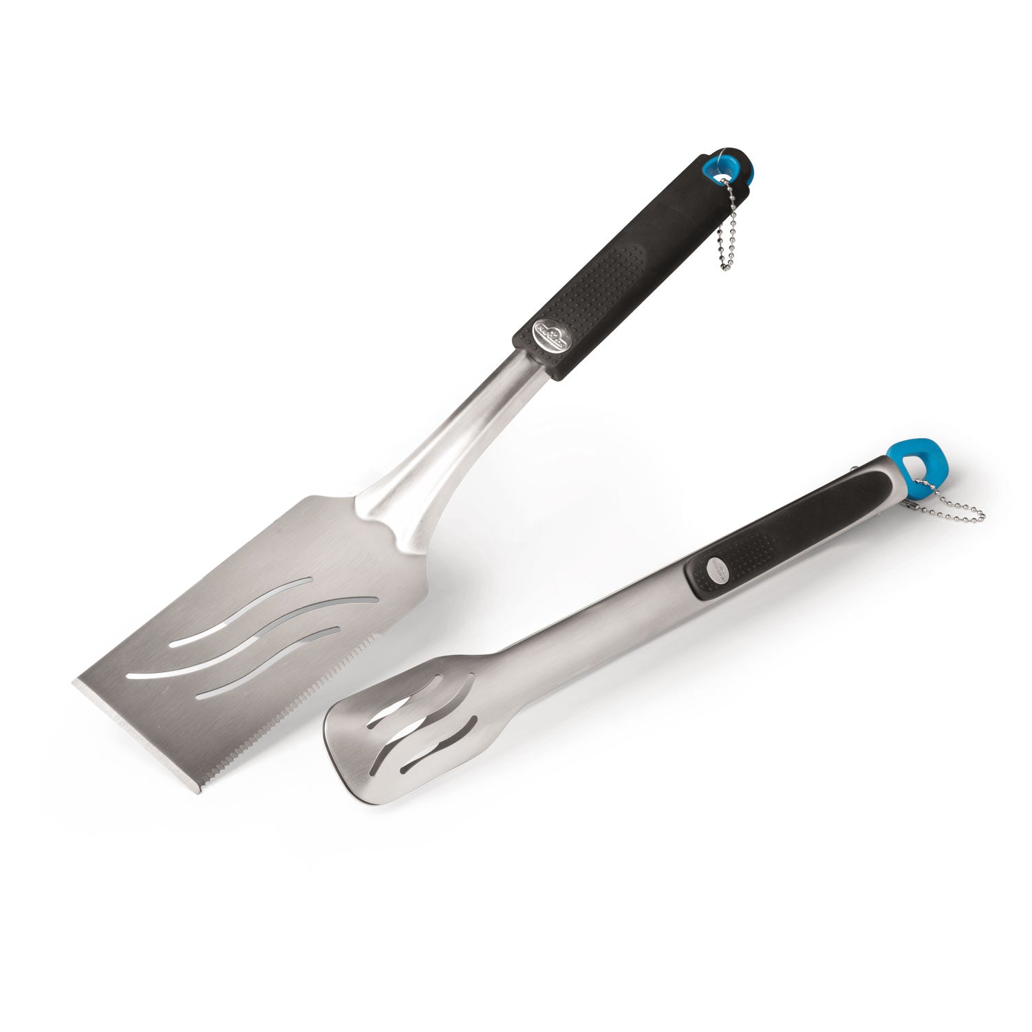 Napoleon 2-piece grill tool set: black handles, stainless spatula and fork