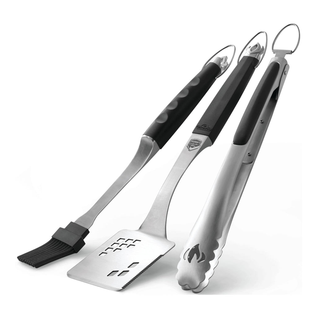 Napoleon 3-piece grill tool set with spatula, fork, and grill brush