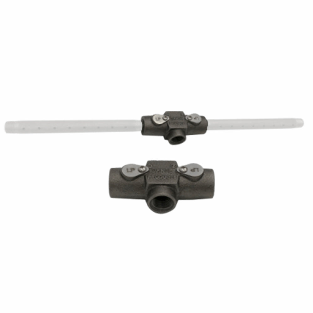 Fuel mixer valve with two side ports and attached inlet tube, dark metal