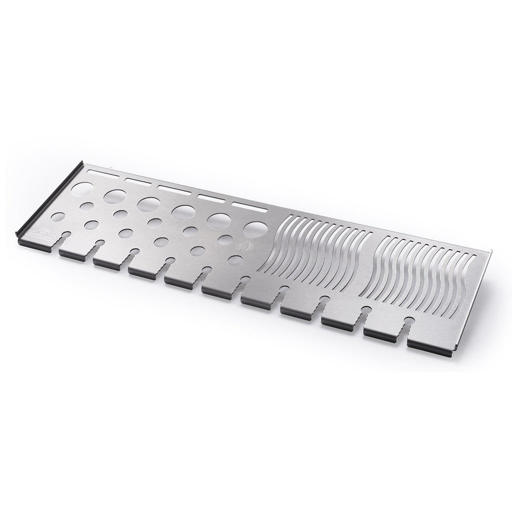 Stainless steel grilling rack insert with circular holes and heat slots