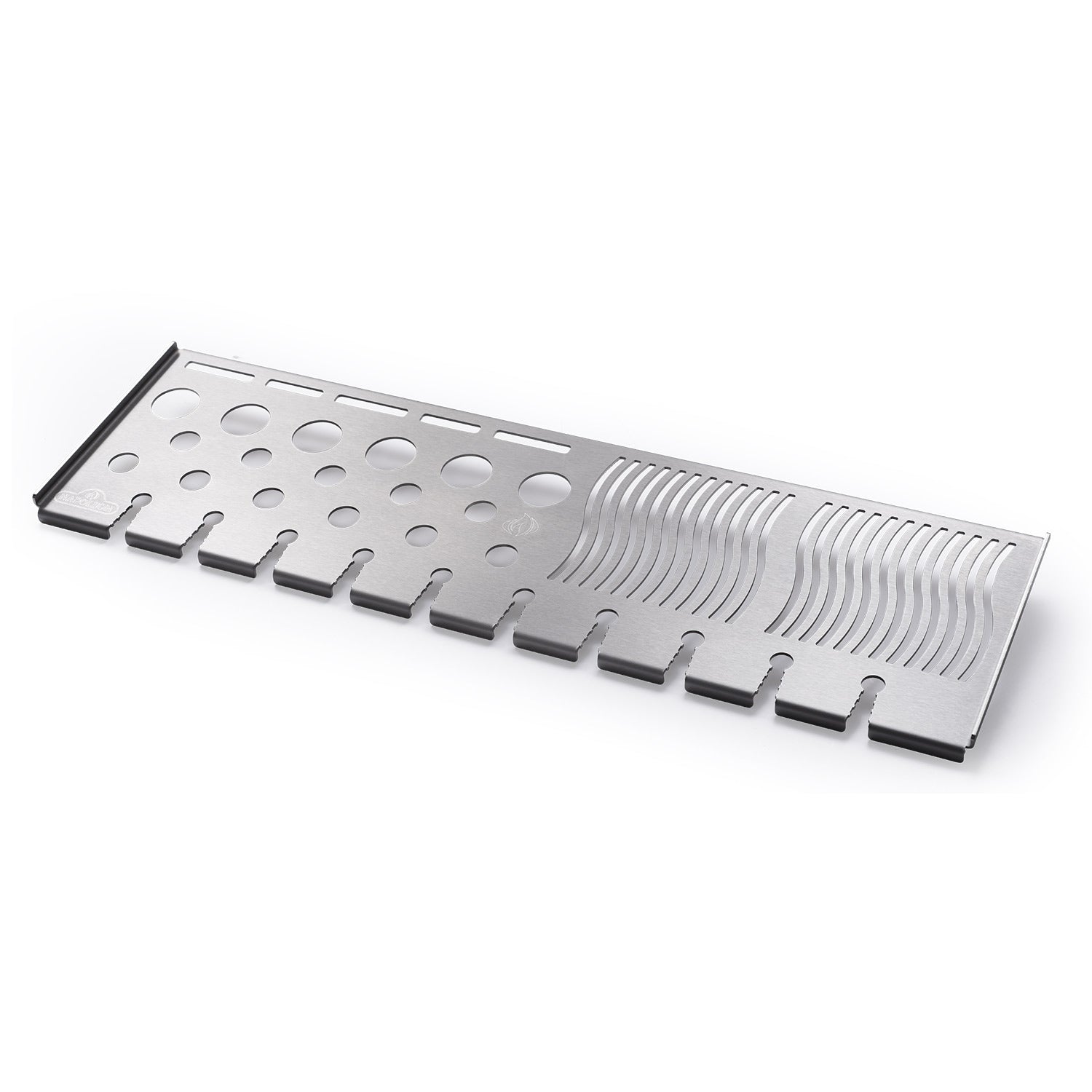 Stainless steel grilling rack insert with circular holes and heat slots