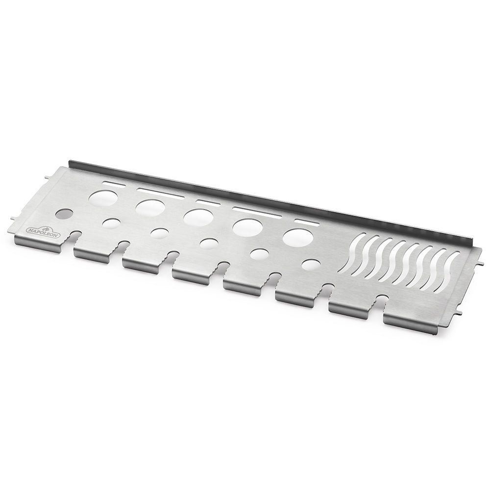 Multifunctional warming rack with hanging hooks, silver metal, perforated