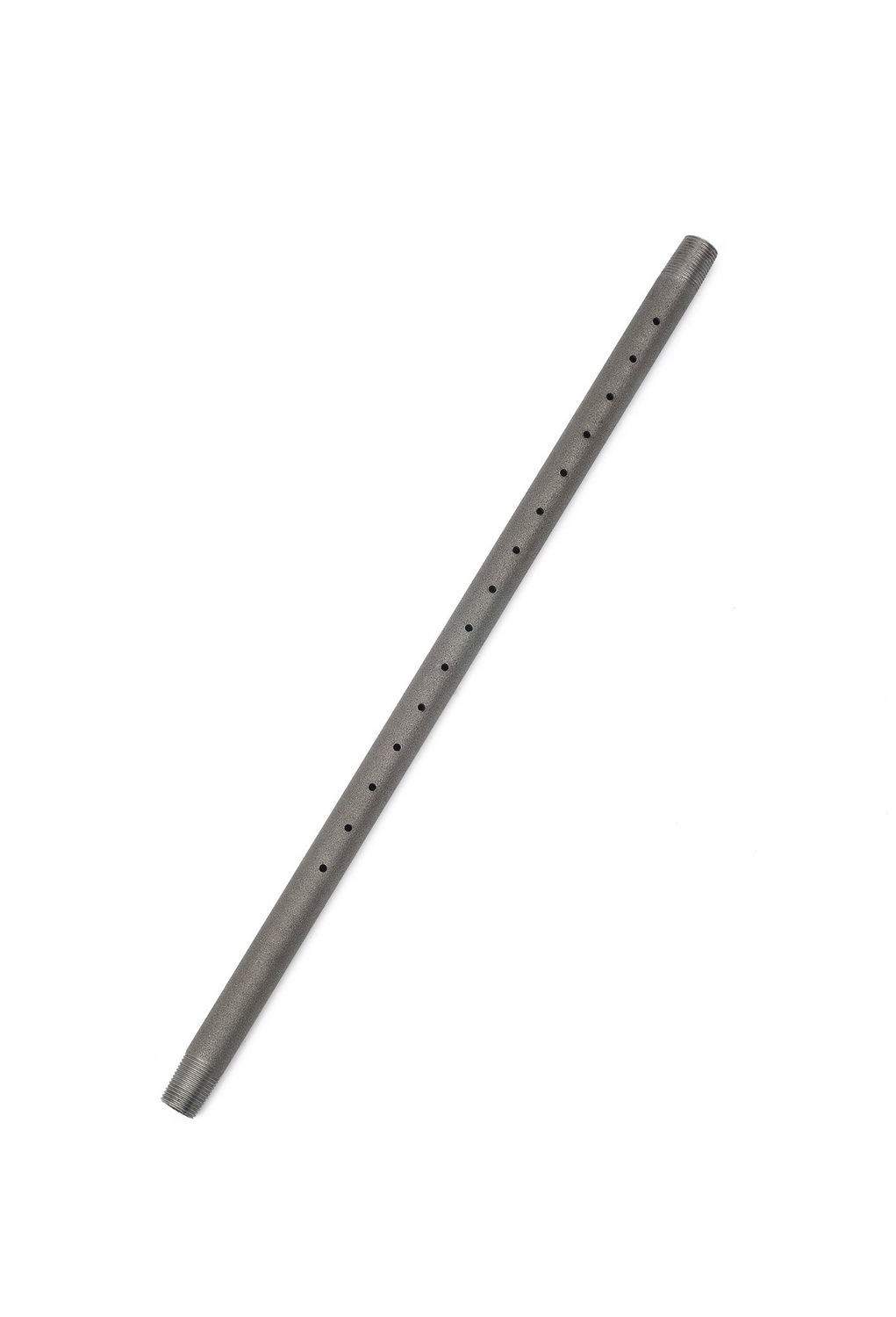Gas fireplace lighter burner pipe, dark metal tube with evenly spaced holes