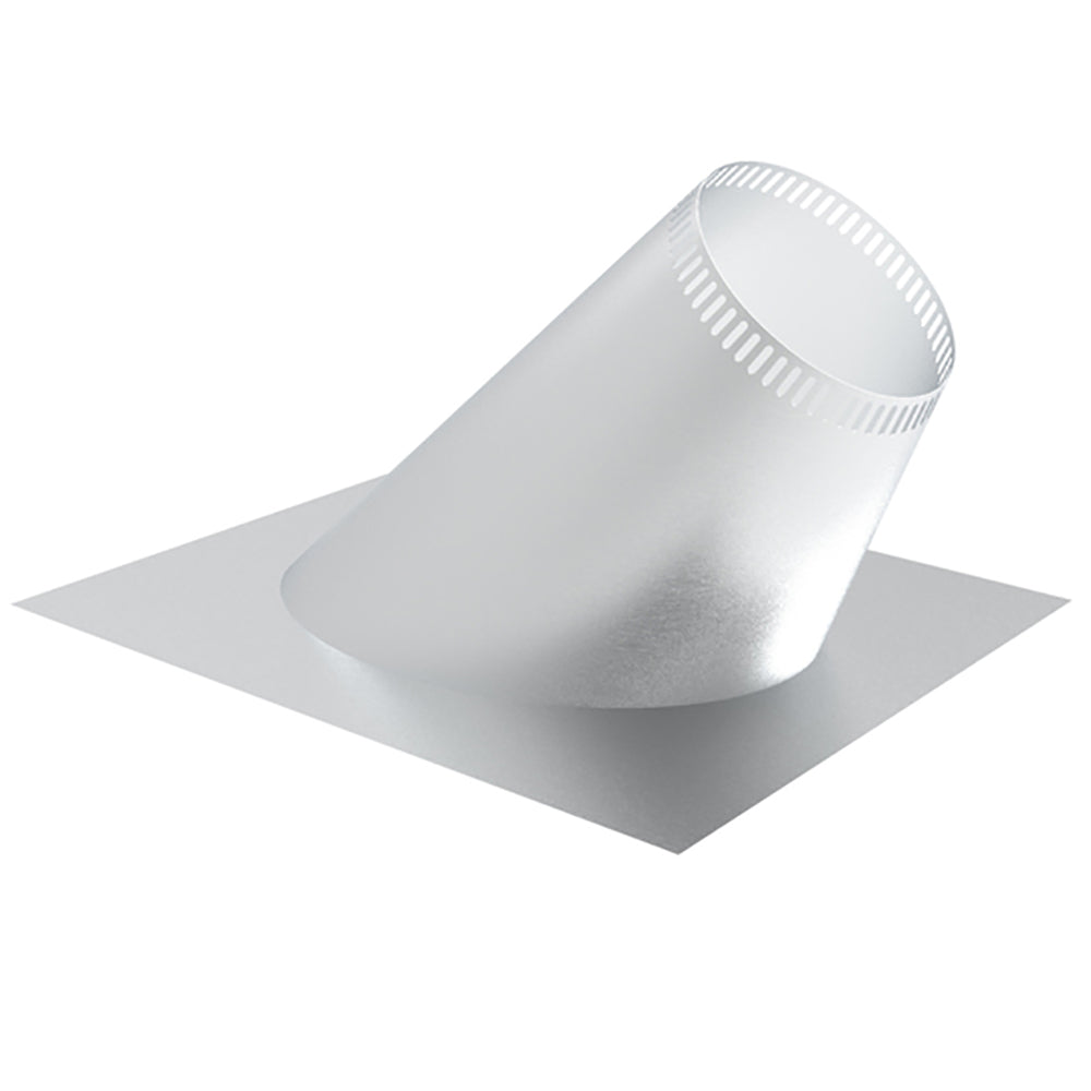 Metal roof flashing with tapered cone and round chimney opening, flat base