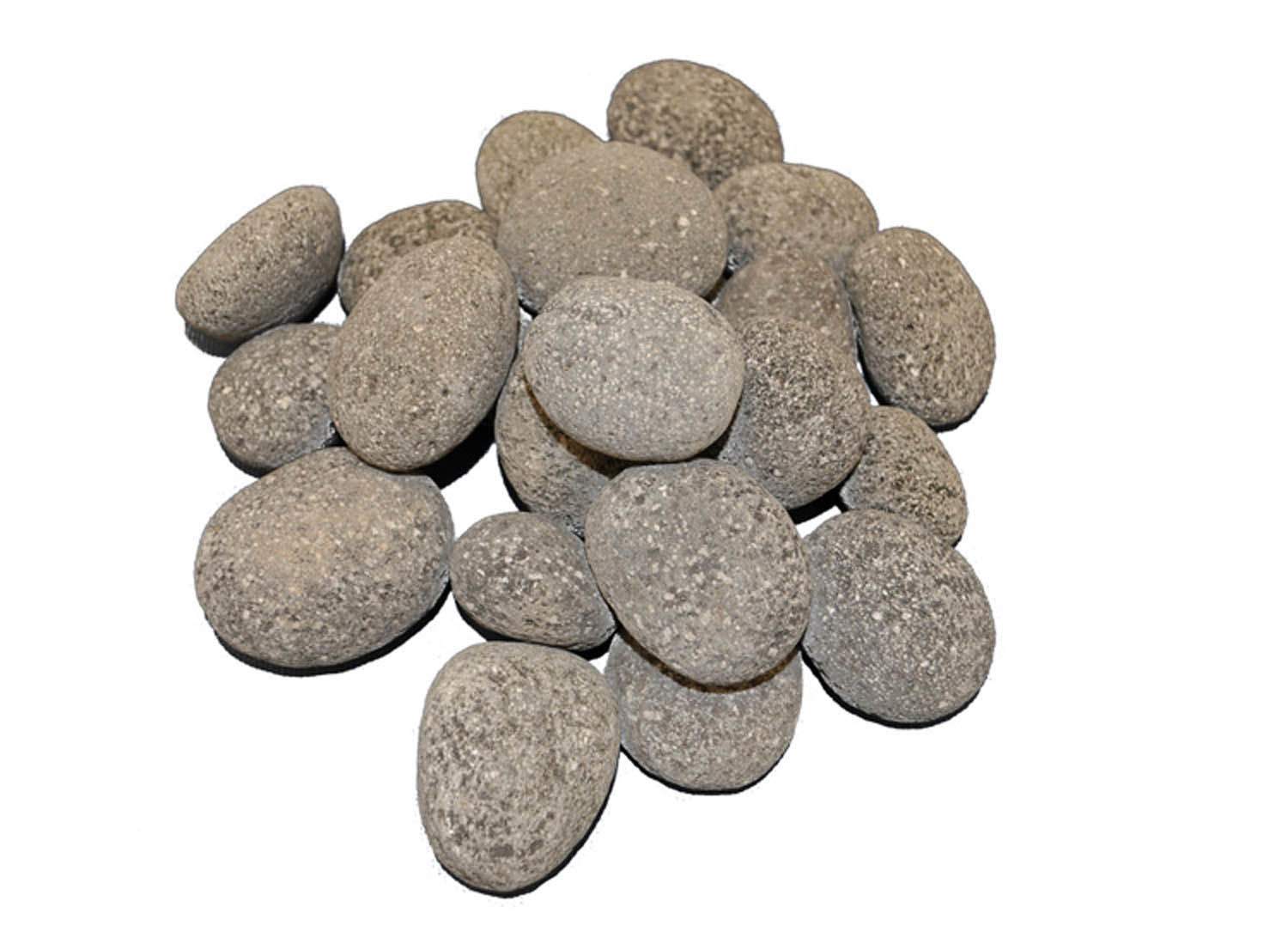 Rolled light gray lava stones with rough speckled texture