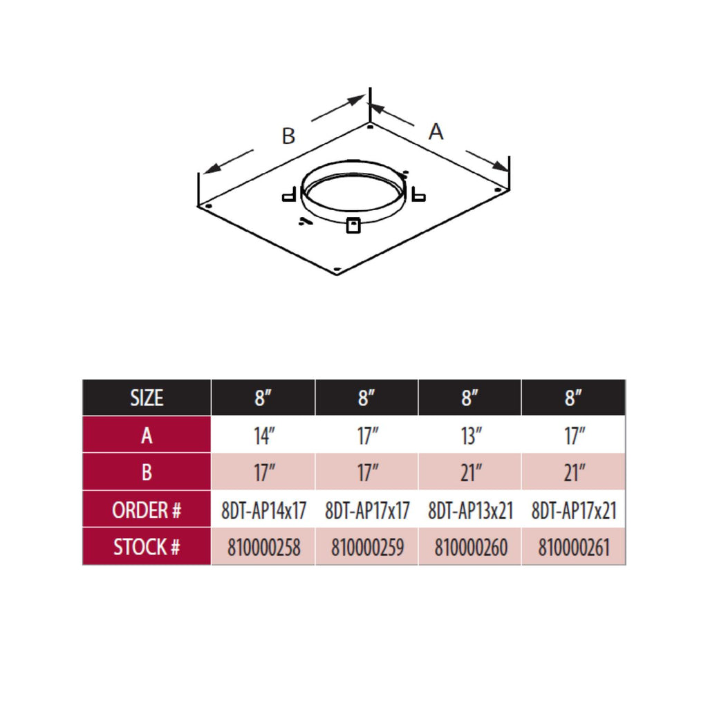 8-inch transition anchor plate diagram with top opening and size measurements