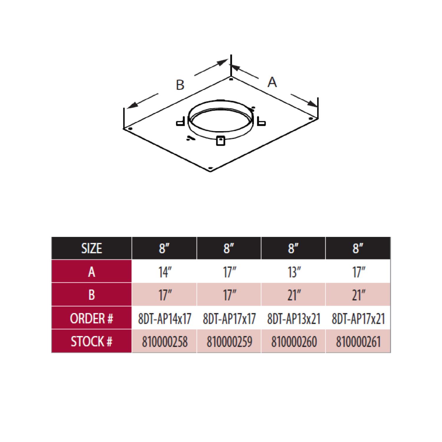 8-inch transition anchor plate diagram with top opening and size measurements