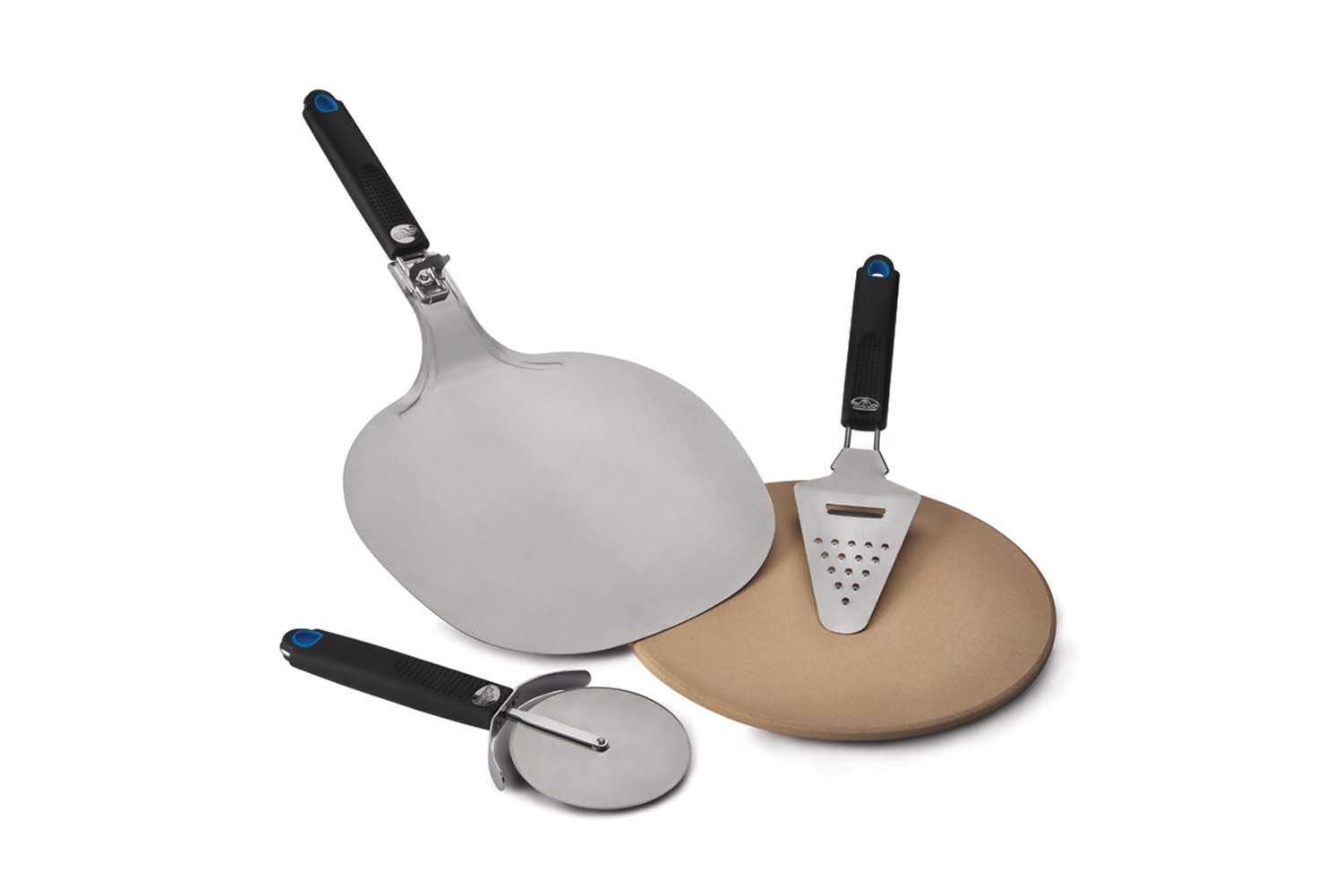 Pizza lover's starter kit with pizza paddle, perforated peel, and small cutter