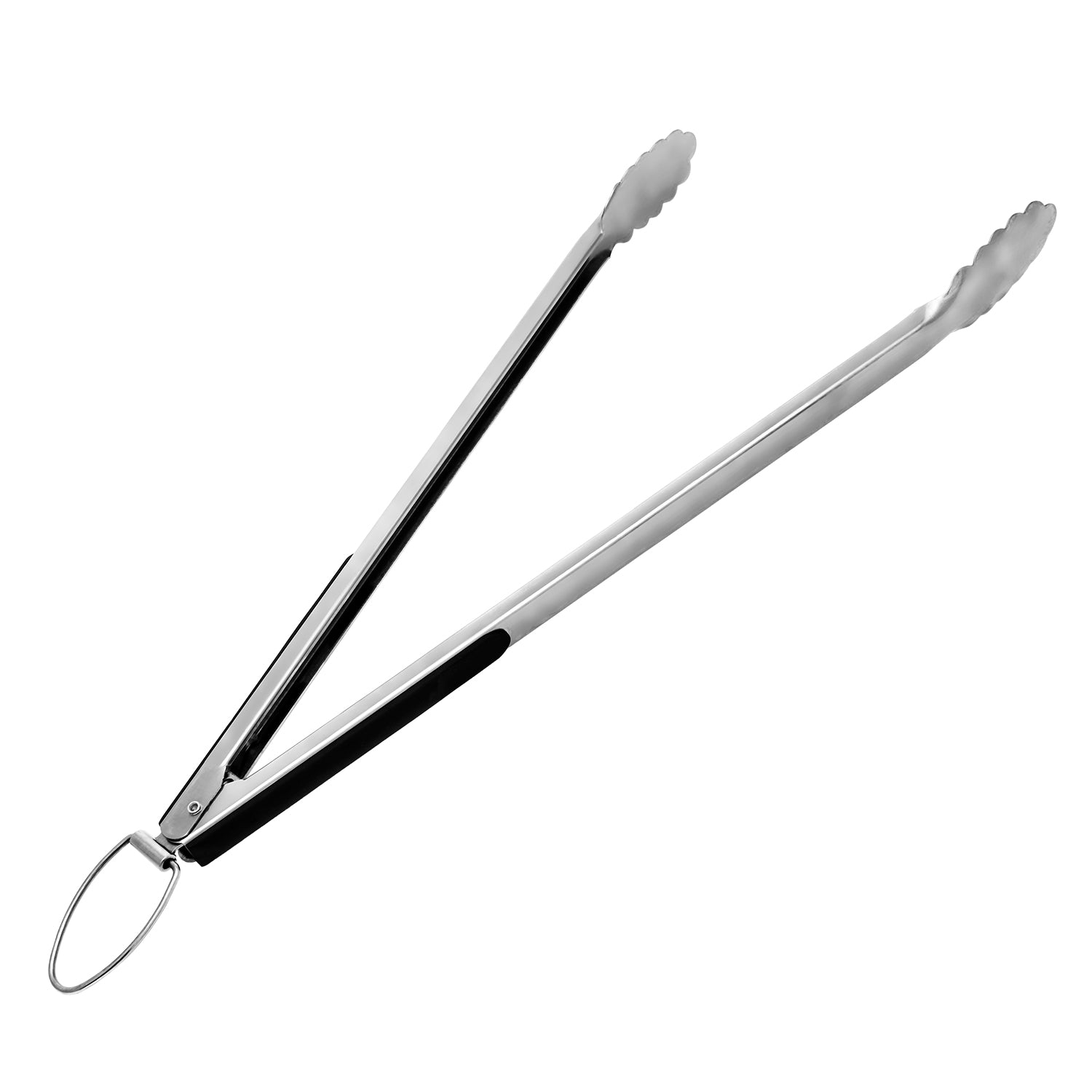 Stainless steel BBQ tongs with loop hanging ring and serrated tips, XL