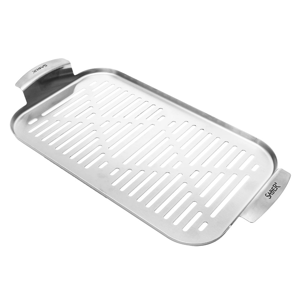 Stainless steel steamer tray with slotted perforations and loop handles