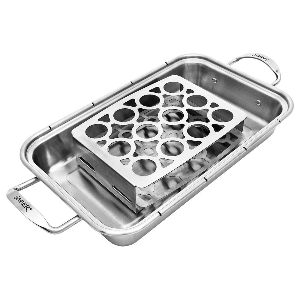 Stainless steel double pepper roaster with two-section perforated insert and handles