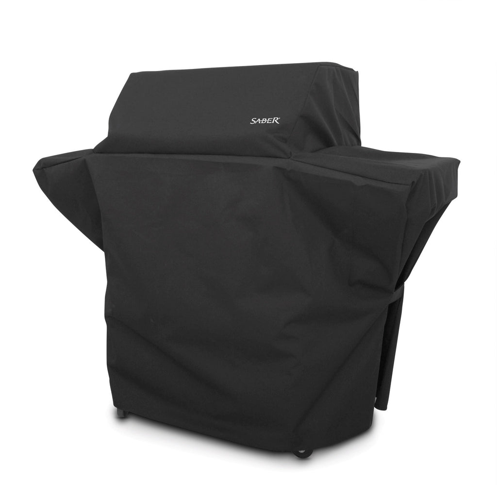 Saber 3-burner grill cover, dark gray fabric with tie straps