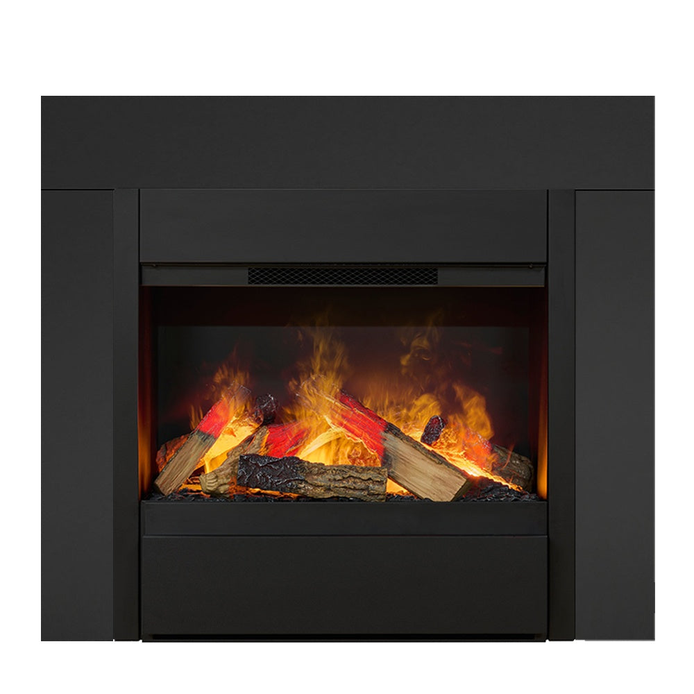 Black water vapor fireplace insert with realistic flame effect and log set