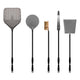 Black pizza peel set with turner, brush, rake, and shovel, 36-inch tools