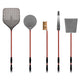 Red-handled pizza peel set with turner, brush, rake, and shovel, 36-inch tools