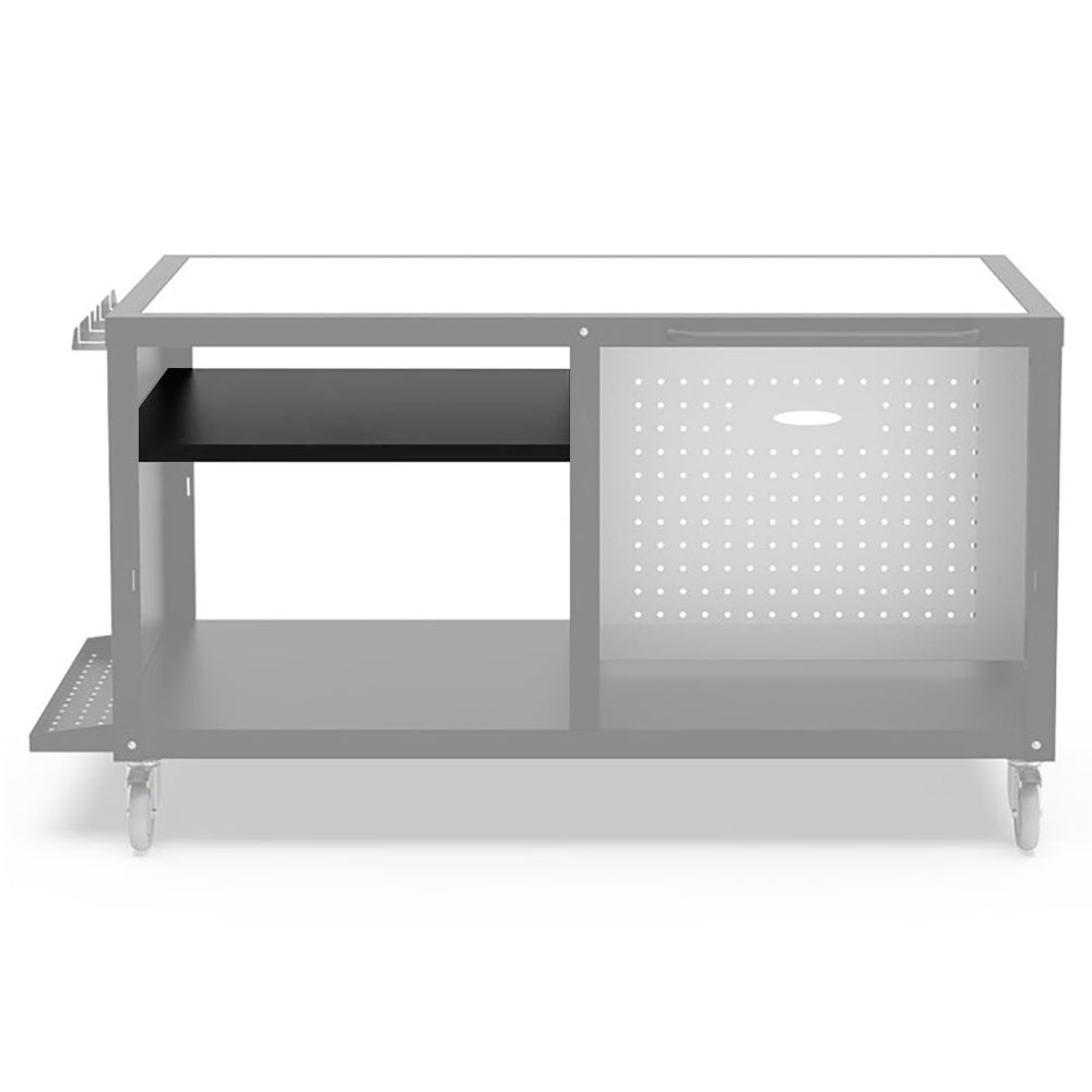 Alfa shelf for 31.5-inch cooking station open unit with dark inner shelf and perforated side