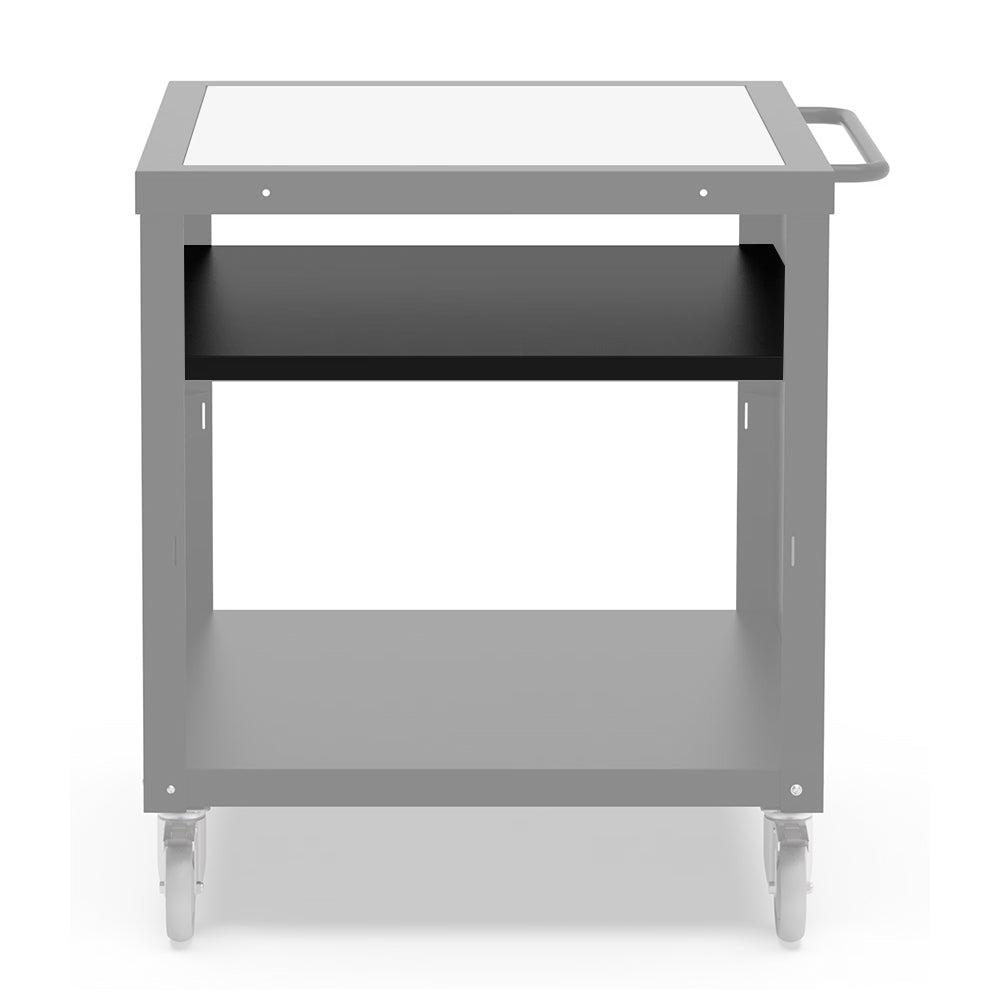 Alfa shelf for 31.5-inch cooking station front opening with two gray shelves and legs